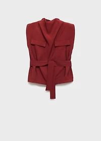 Blouse with draped neck and belt