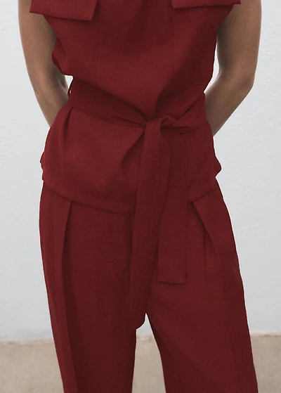 Blouse with draped neck and belt