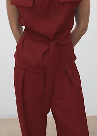 Blouse with draped neck and belt