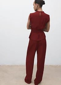 Blouse with draped neck and belt