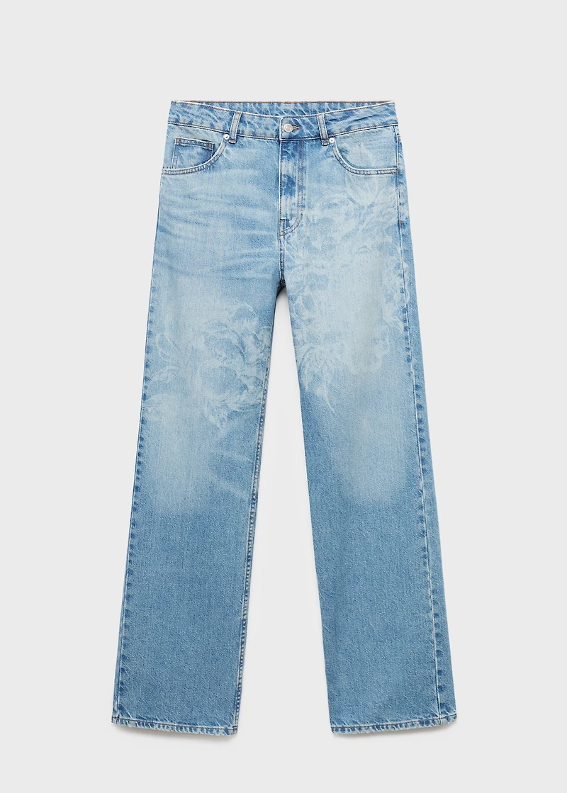 Straight-leg jeans with floral pattern