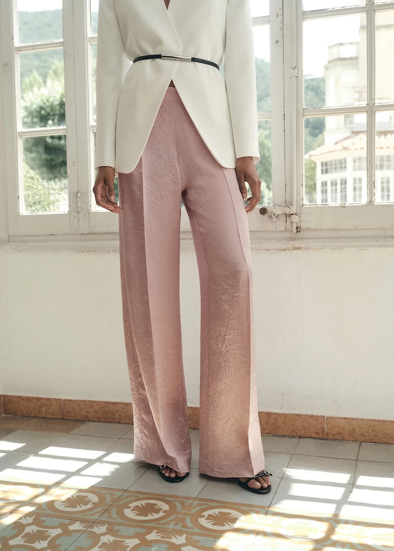 Satin crinkle-effect pants