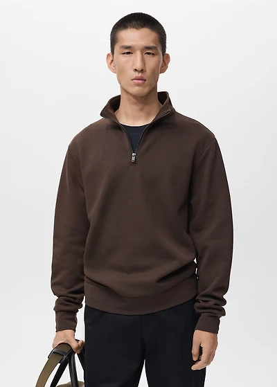 Regular-fit cotton sweatshirt with zipper