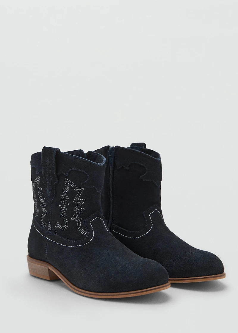 Embroidered leather ankle boot