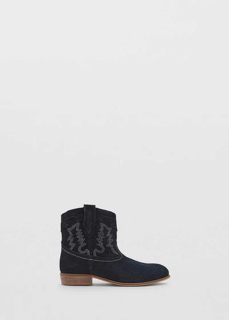 Embroidered leather ankle boot