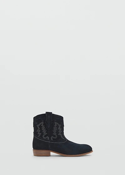 Embroidered leather ankle boot