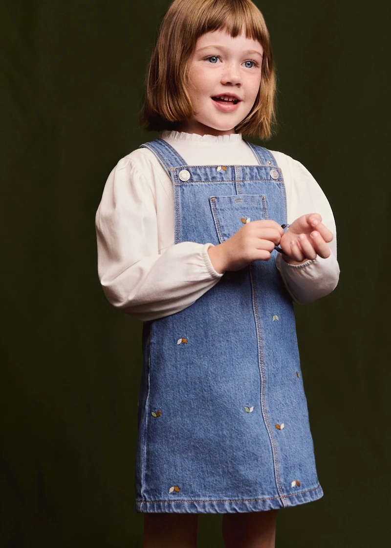 Embroidered denim pinafore dress
