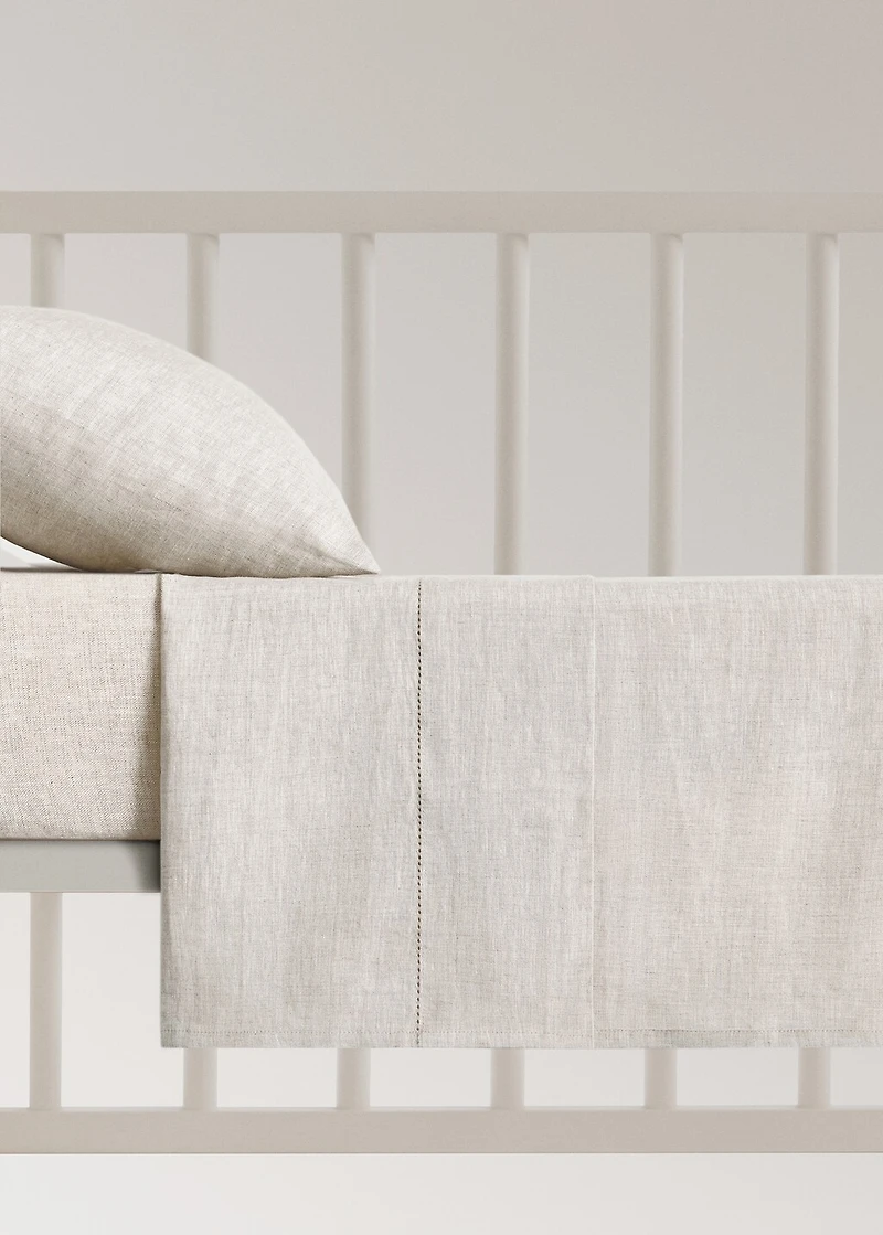 Washed linen top sheet with hemstitch for cot