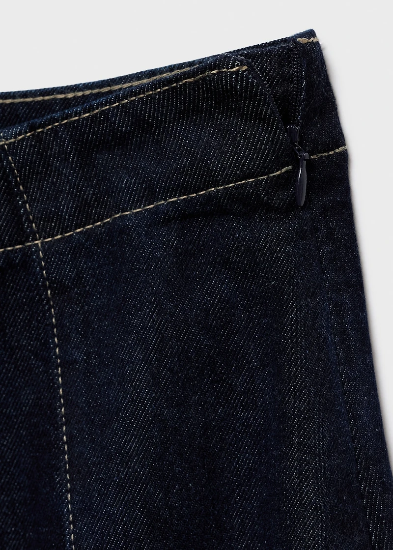 Denim midi-skirt with stitching