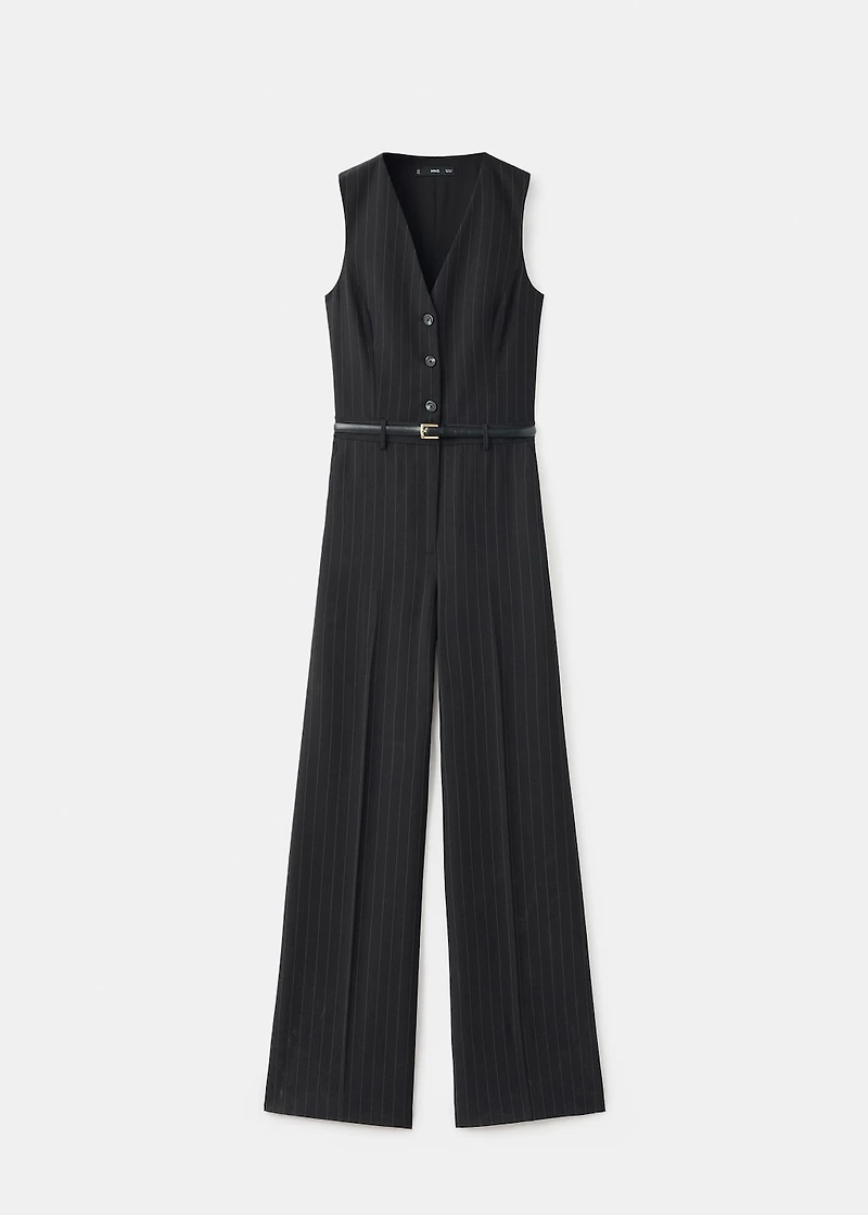 Pinstripe jumpsuit with belt