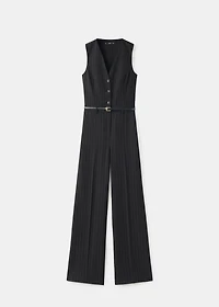 Pinstripe jumpsuit with belt