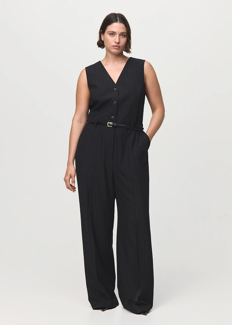Pinstripe jumpsuit with belt