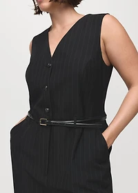 Pinstripe jumpsuit with belt