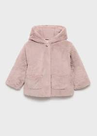 Hooded fur-effect coat