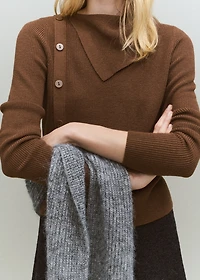 Sweater with asymmetrical neck and buttons