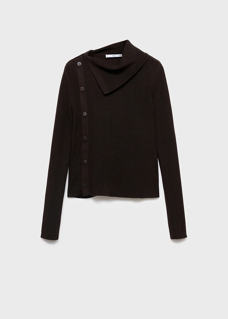 Sweater with asymmetrical neck and buttons