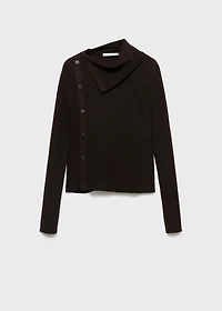 Sweater with asymmetrical neck and buttons