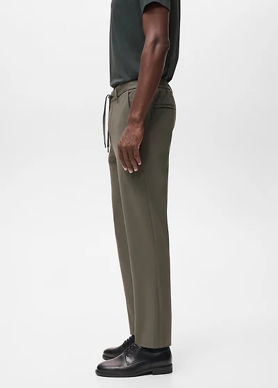 Stretch fabric slim-fit pants with drawstring