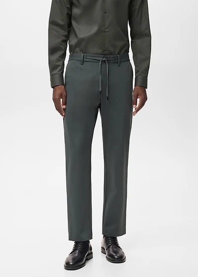 Stretch fabric slim-fit pants with drawstring