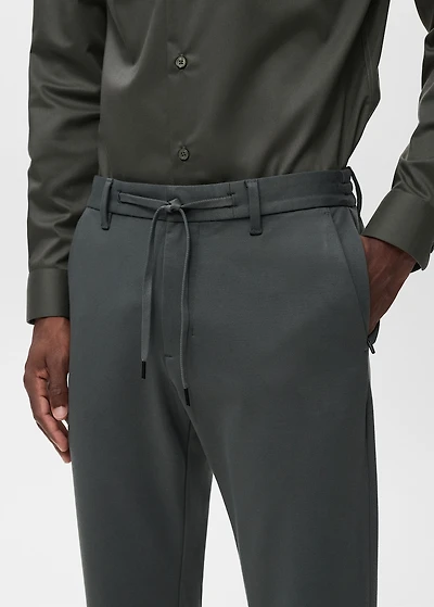 Stretch fabric slim-fit pants with drawstring