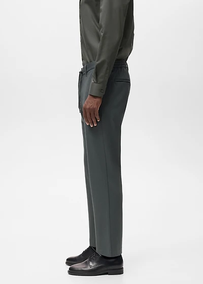 Stretch fabric slim-fit pants with drawstring