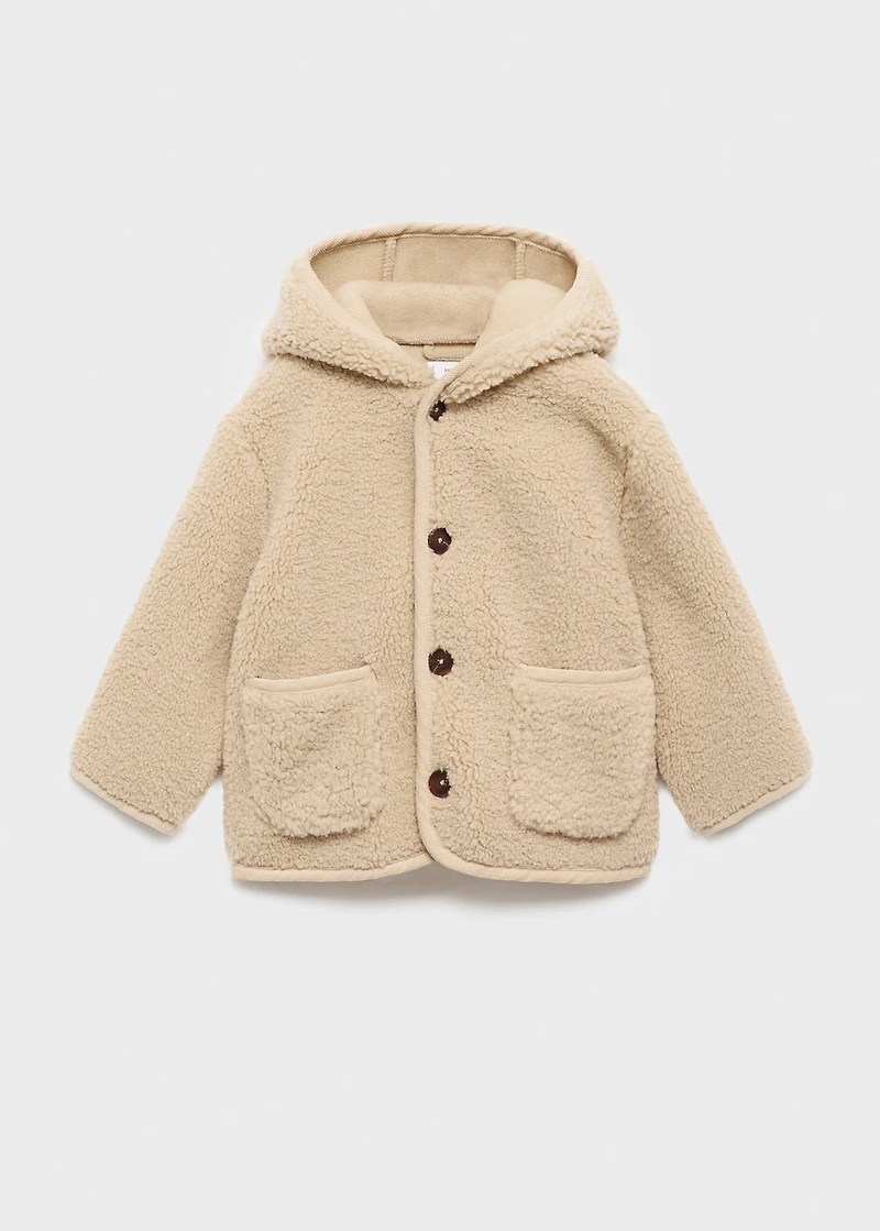 Shearling-effect hooded coat