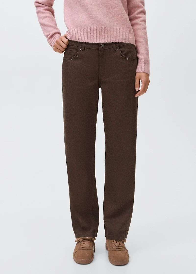 Leopard-print wide leg jeans