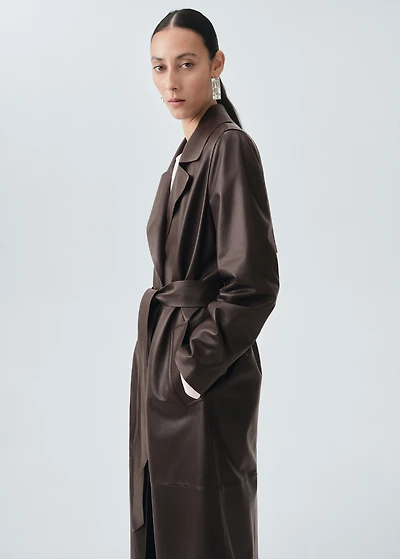 100% leather trench coat with belt