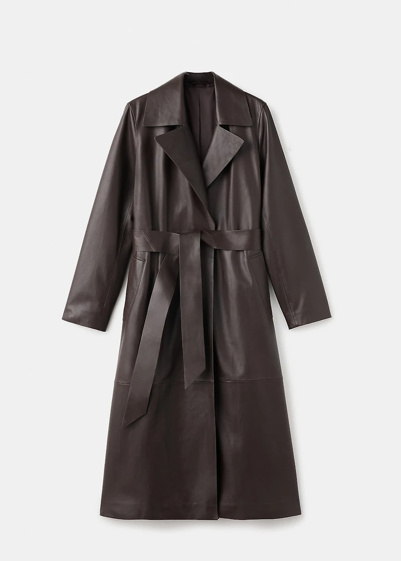 100% leather trench coat with belt