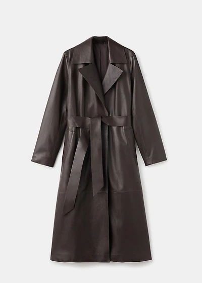 100% leather trench coat with belt
