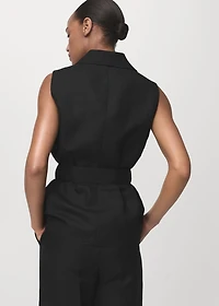 Linen suit vest with belt