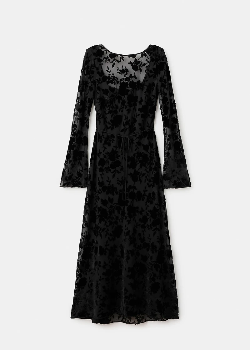 Floral jacquard dress with bell sleeves