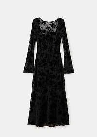 Floral jacquard dress with bell sleeves