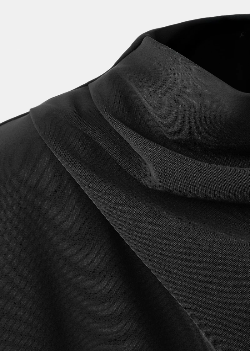 Long-sleeved dress with draped neck