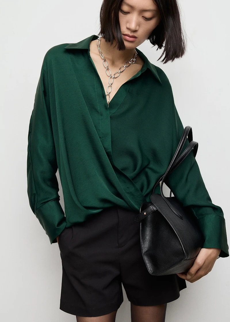 Cross-over satin blouse