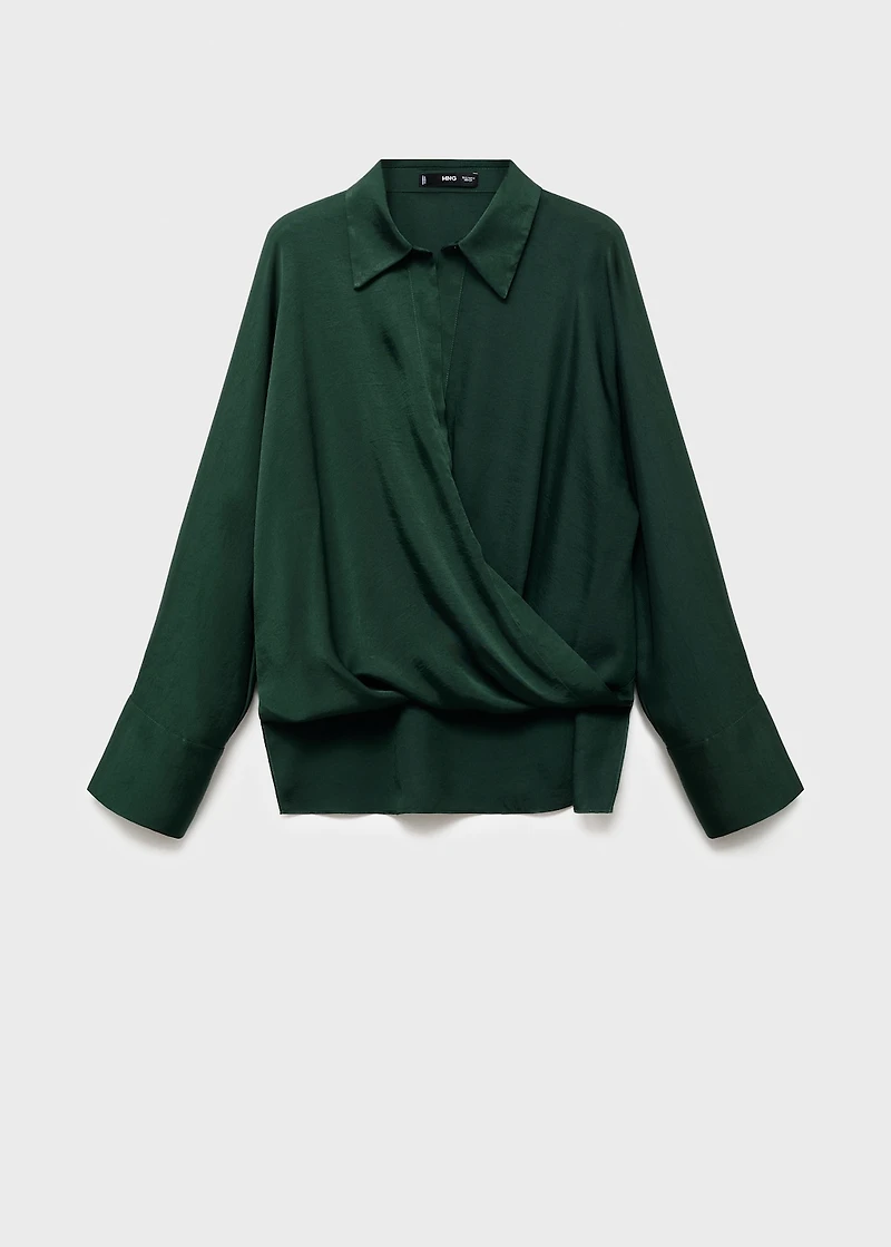 Cross-over satin blouse