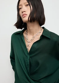 Cross-over satin blouse
