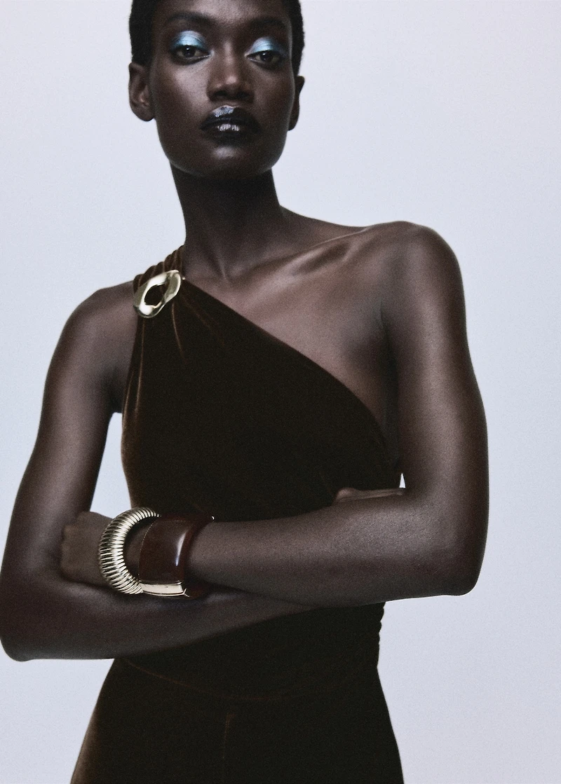 Velvet jumpsuit with metallic detail