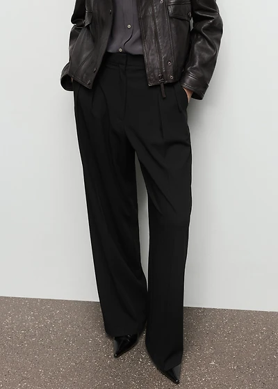 Wide-leg mid-rise pleated pants