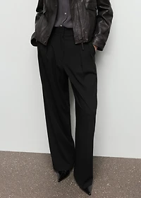 Wide-leg mid-rise pleated pants