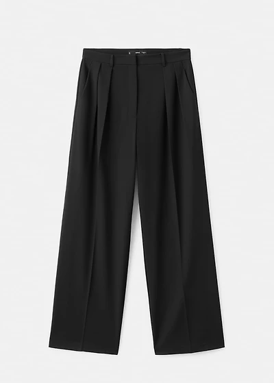 Wide-leg mid-rise pleated pants