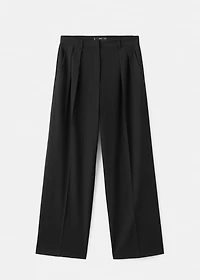 Wide-leg mid-rise pleated pants