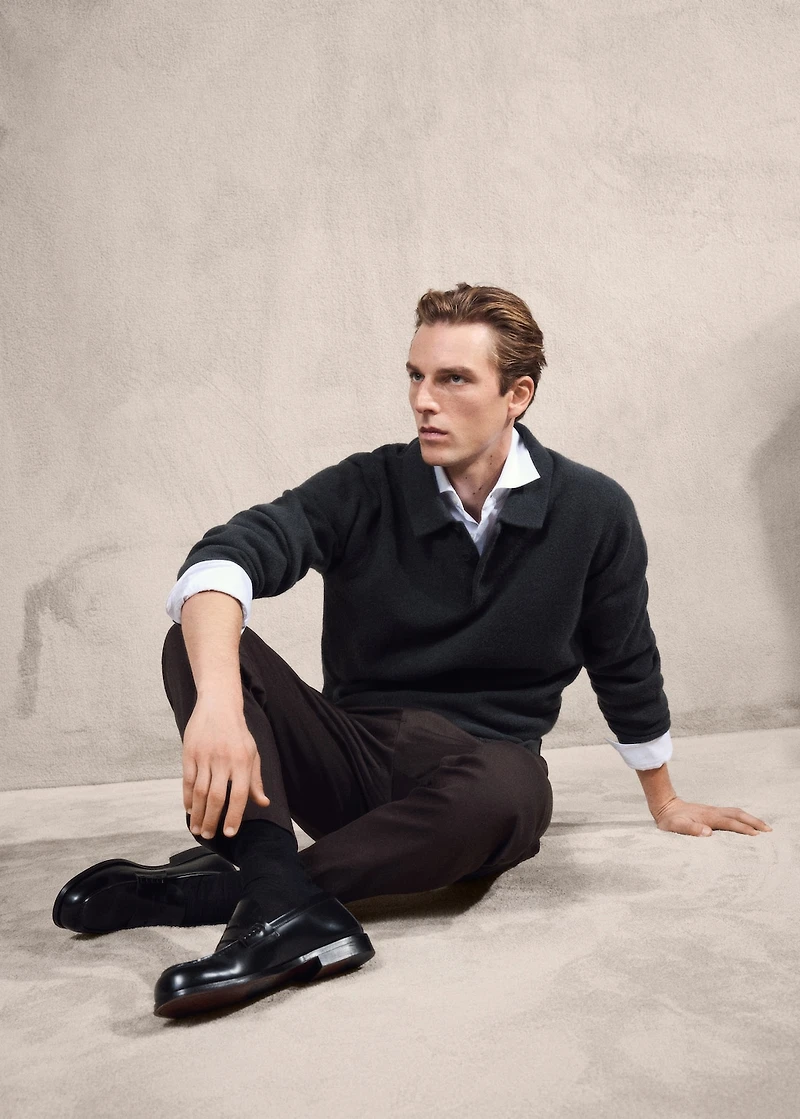 Knitted wool blend polo sweater