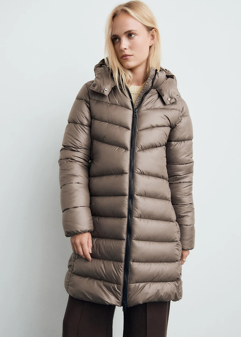 Midi quilted anorak with hood