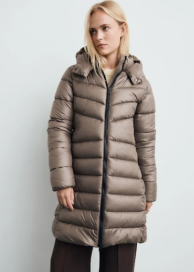 Midi quilted anorak with hood