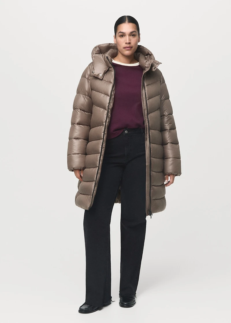 Midi quilted anorak with hood