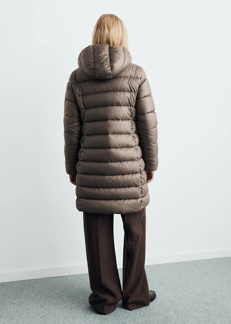 Midi quilted anorak with hood