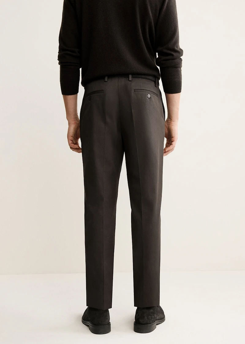 Regular fit pleated cotton pants