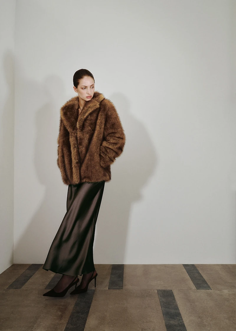 Faux-fur coat with lapels