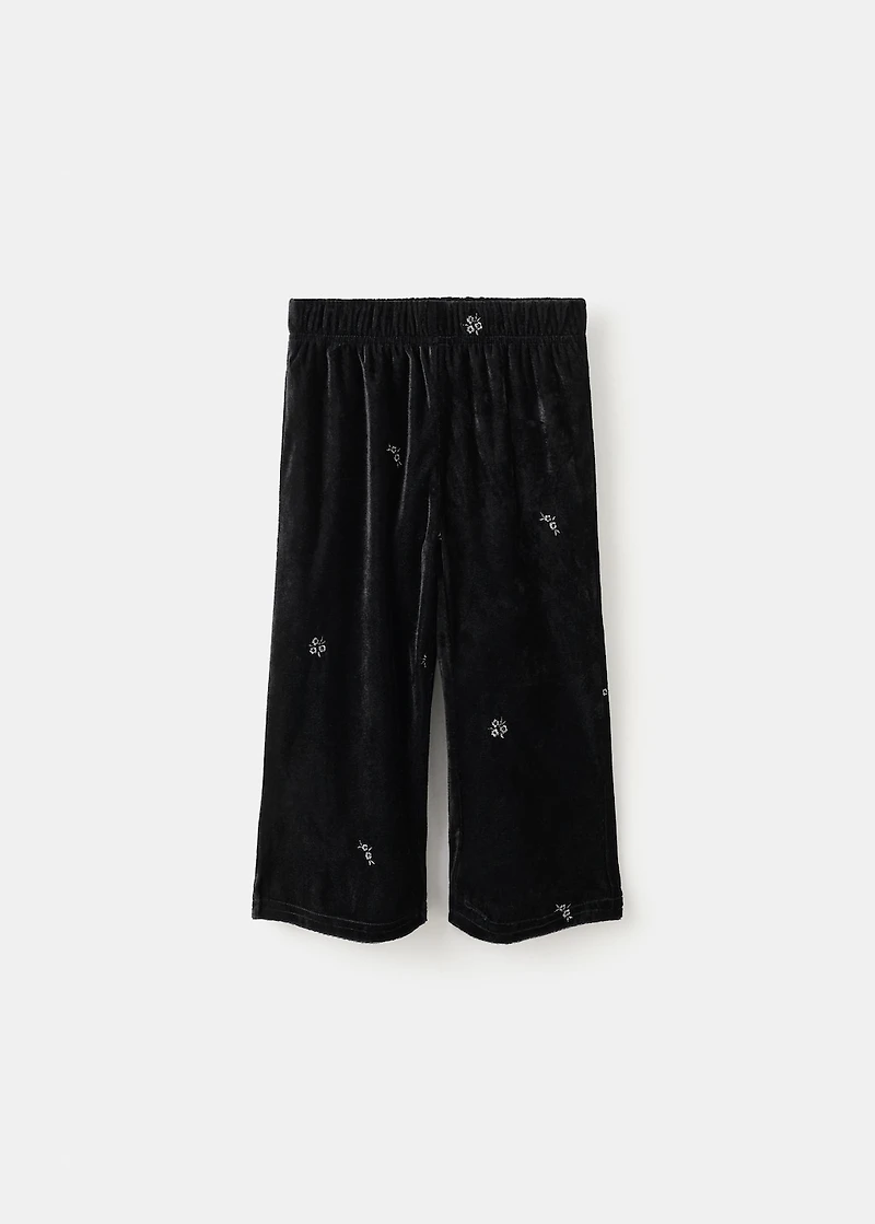 Embroidered velvet trousers